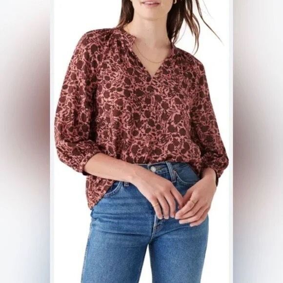 Faherty Floral Portia blouse women's size medium - Picture 1 of 5